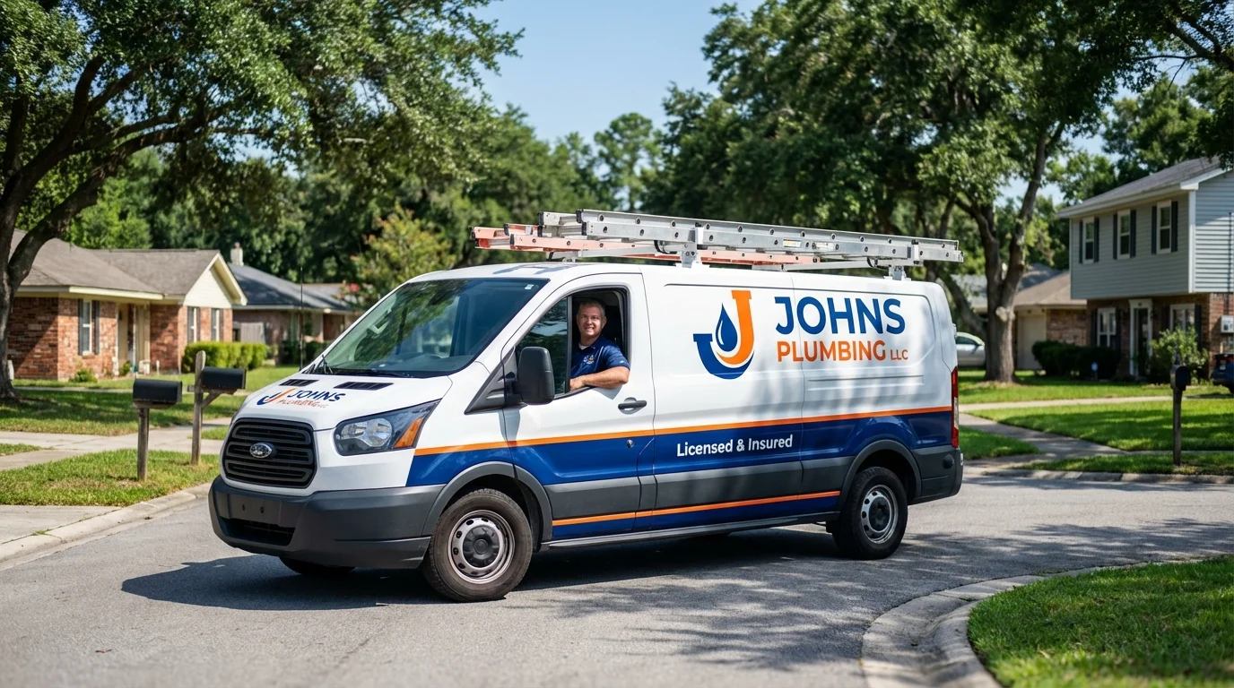 Johns Plumbing LLC service van in Arkansas City, KS