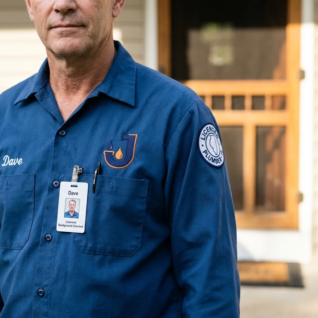 Licensed plumber showing ID badge in Arkansas City, KS